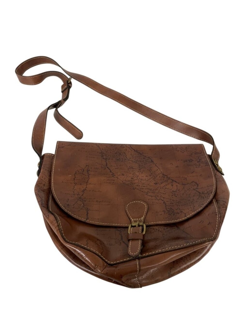 Patricia Nash Rosolini Leather Saddle Bag Satchel Crossbody Map Print Riot Rust